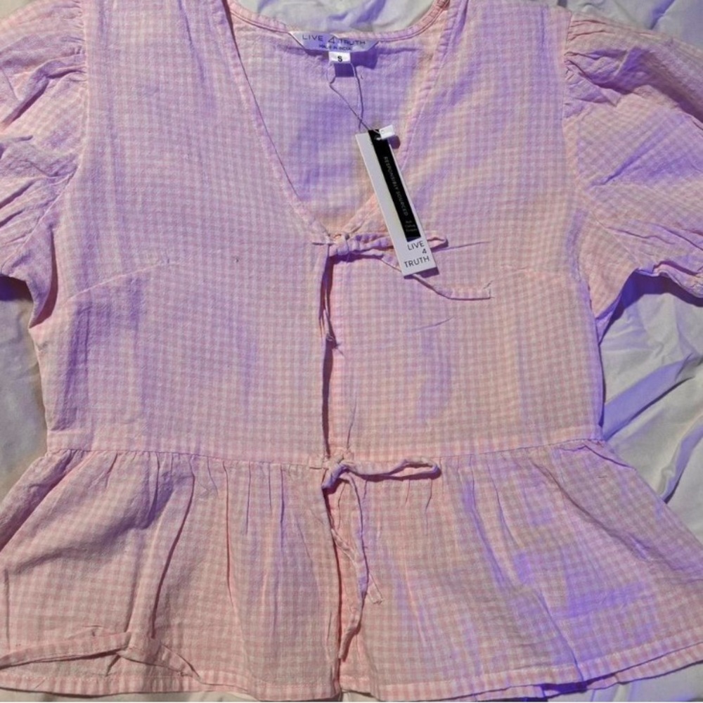 Pink Gingham Peplum Top